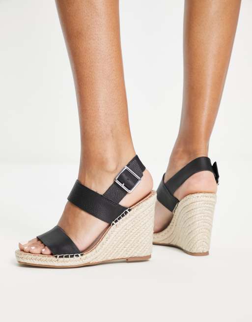 Steve Madden – Uri – Svarta espadrillos med kilklackar i två delar av läder