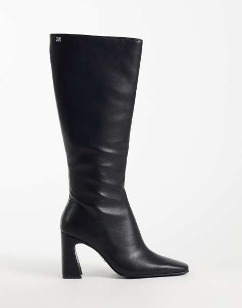 Steve Madden utsvängda knähöga boots med blockklack och spetsig tå i svart - view 1