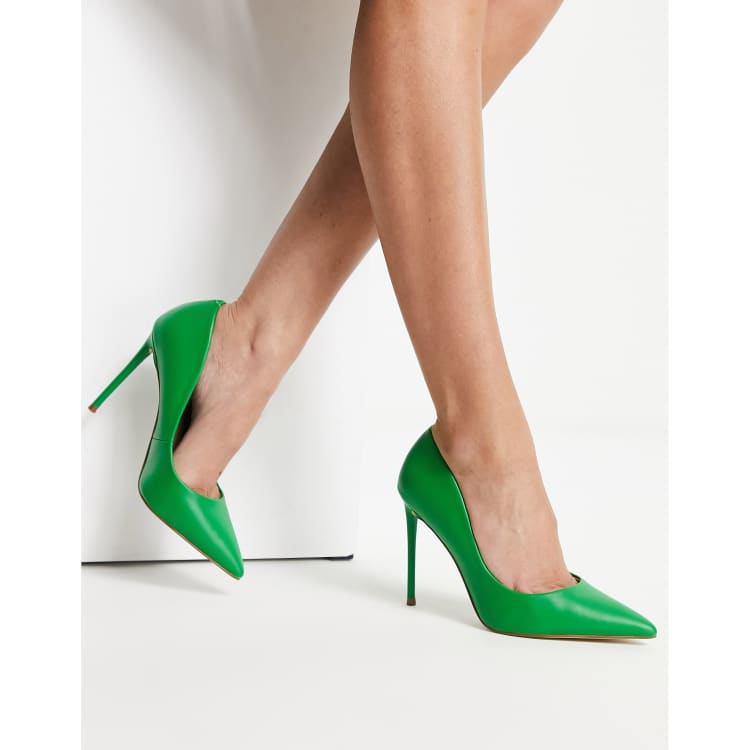 Green leather 2025 high heels