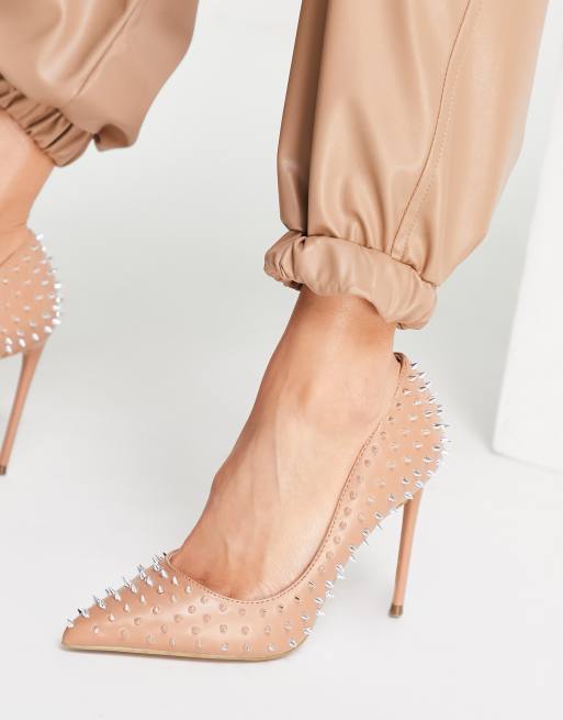 Steve Madden Vala studded court shoes in beige | ASOS