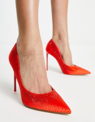 Steve Madden Valorous rhinestone heeled shoes in orange satin - ASOS Price Checker