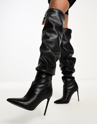 Steve Madden Vanguard ruched over the knee boots in black | ASOS