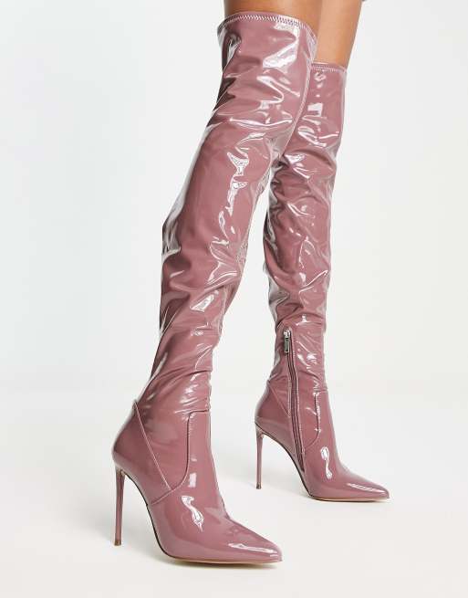 Pink patent thigh store high boots