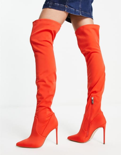 Steve Madden Vava over the knee heeled boots in orange ASOS