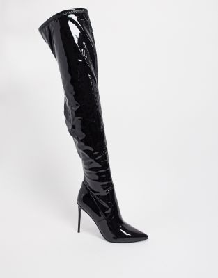black patent leather thigh high boots