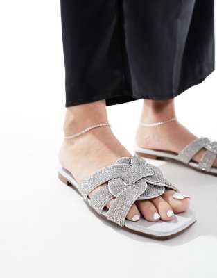 Steve Madden Steve Madden Vcay-R embellished flat sandal in silver