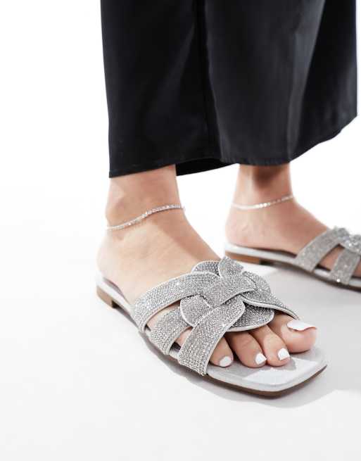 Steve Madden Vcay R embellished flat sandal in silver