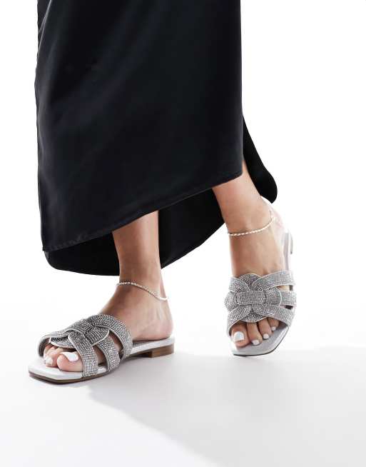 Steve Madden Vcay R embellished flat sandal in silver