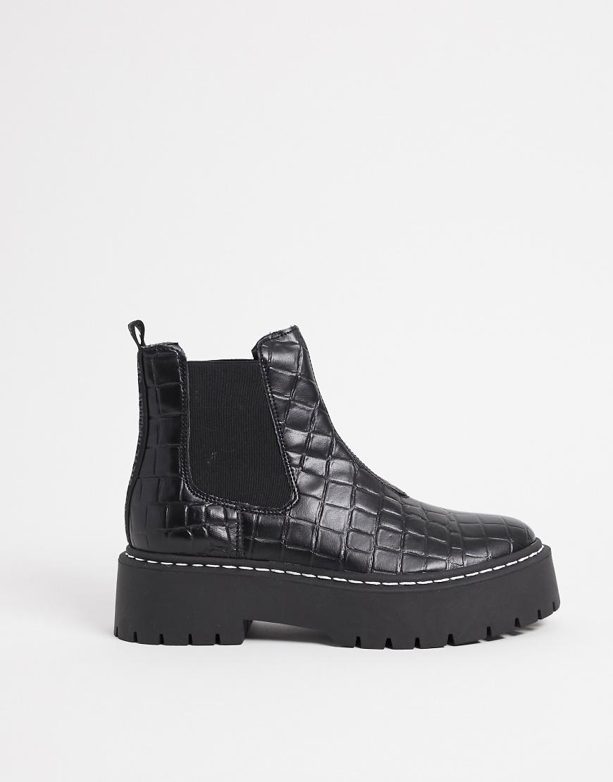 Steve Madden Veerly chunky chelsea boot in black croc | ASOS