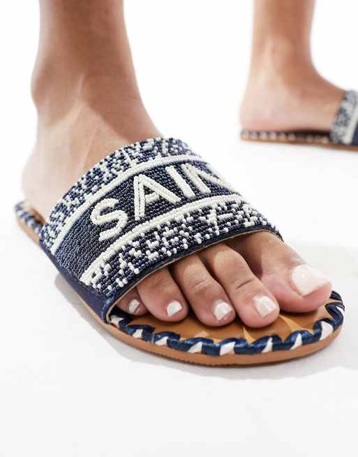 Steve Madden Verah beaded flat sandal in navy