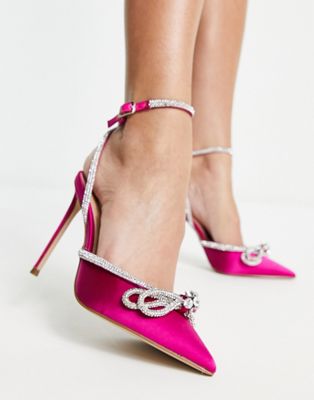 Steve Madden Viable heeled shoes with rhinestone bow in pink satin