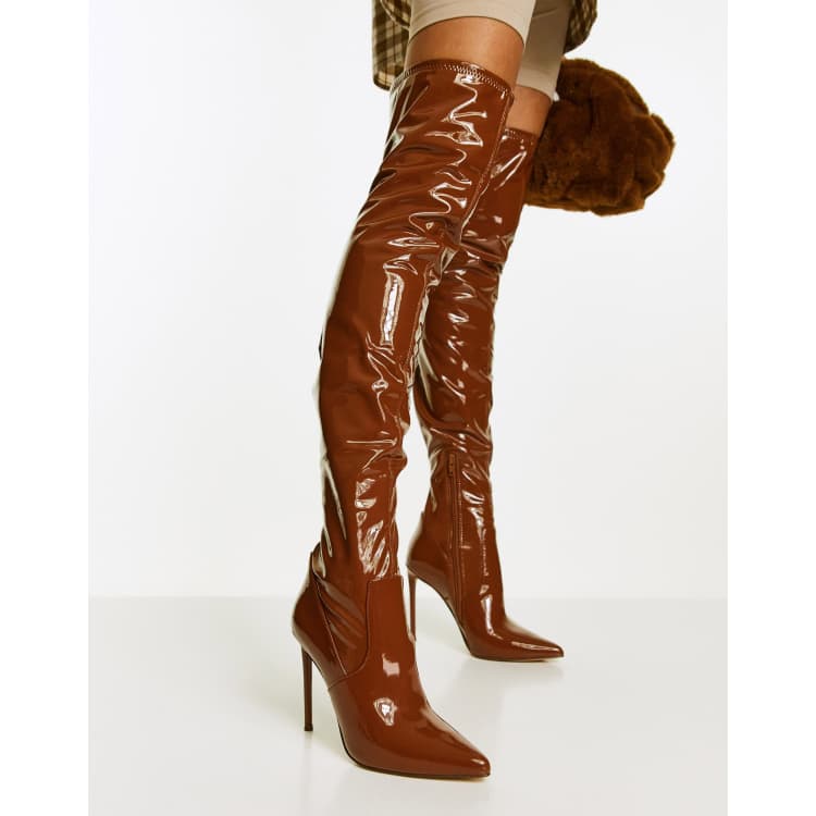 Steve Madden Viktory patent stiletto heel thigh high boots in