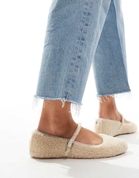 Steve Madden Vinetta-F ballet flats with strap in natural fluffy borg - view 1