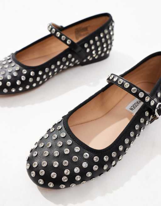 Steve Madden Vinetta R rhinestone ballet flats with strap in black ASOS