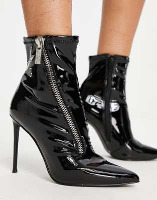 Steve Madden Virtuoso zip detail heeled boots in black patent