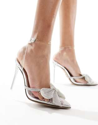 Steve Madden - Virtuous - Verzierte Absatzschuhe in Silber mit Schleife-Transparent