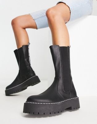 Steve Madden Vivianne mid calf boots in black leather  - ASOS Price Checker