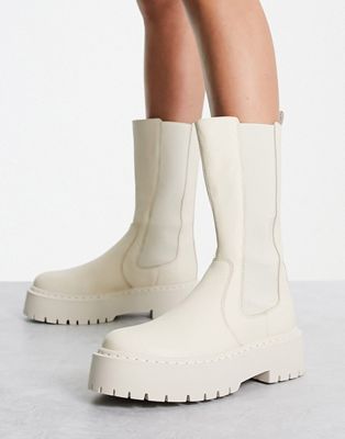  Vivianne mid calf boots in bone leather 