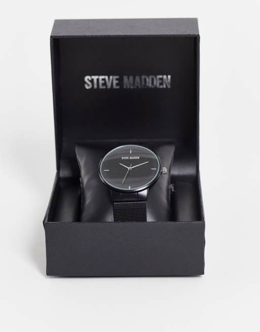 Steve Madden watch with mesh strap in matt black