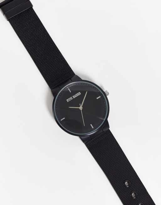 Steve Madden watch with mesh strap in matt black