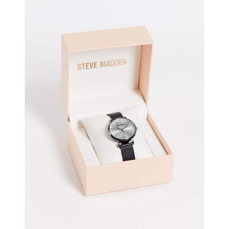 Steve Madden watch with snake print face and black mesh strap ASOS