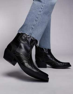 Steve Madden - Waynoa - Cowboy-Stiefeletten aus Leder in Schwarz