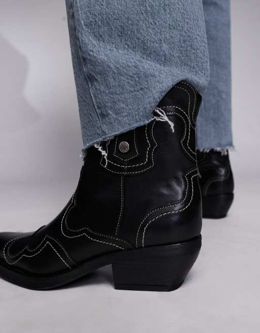 Steve Madden – Waynoa – Czarne kowbojskie botki skórzane do kostki, 4 z 4