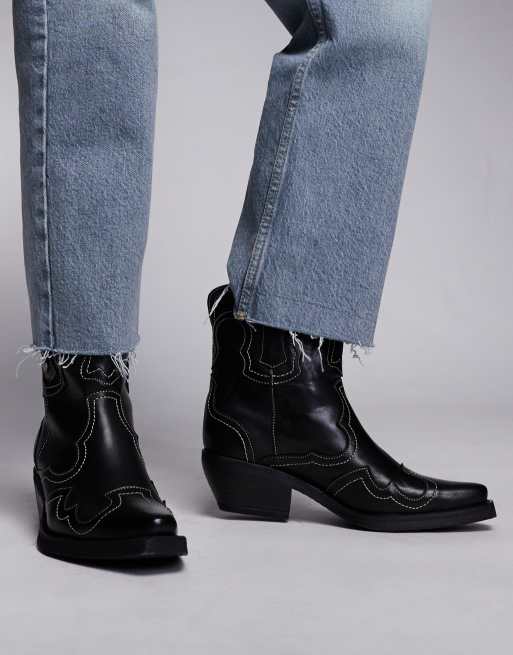 Steve Madden - Waynoa - Sorte cowboy-ankelstøvler i læder, 3 af 4