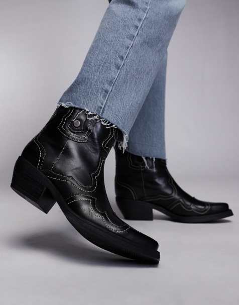 Steve Madden Waynoa Western Ankle boot in Black Leather - view 1