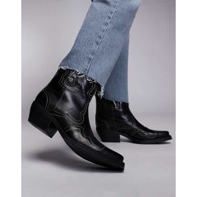 Steve Madden Waynoa Western Ankle boot in Black Leather ASOS