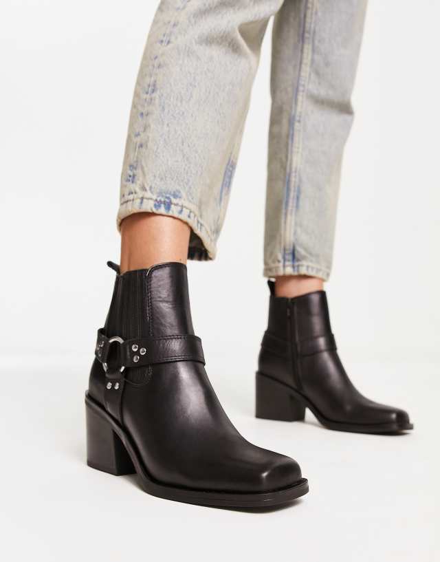 Steve Madden Wells heeled boots with harness detail in black leather