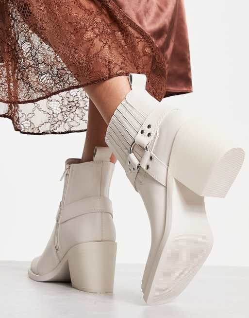 Steve Madden Wells heeled boots with harness detail in bone leather