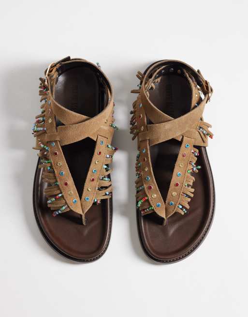 Steve Madden Wendell embellished fringed flat sandals in chestnut suede, 2 of 4