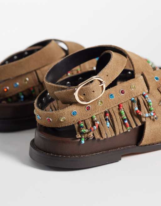 Steve Madden Wendell embellished fringed flat sandals in chestnut suede, 4 of 4