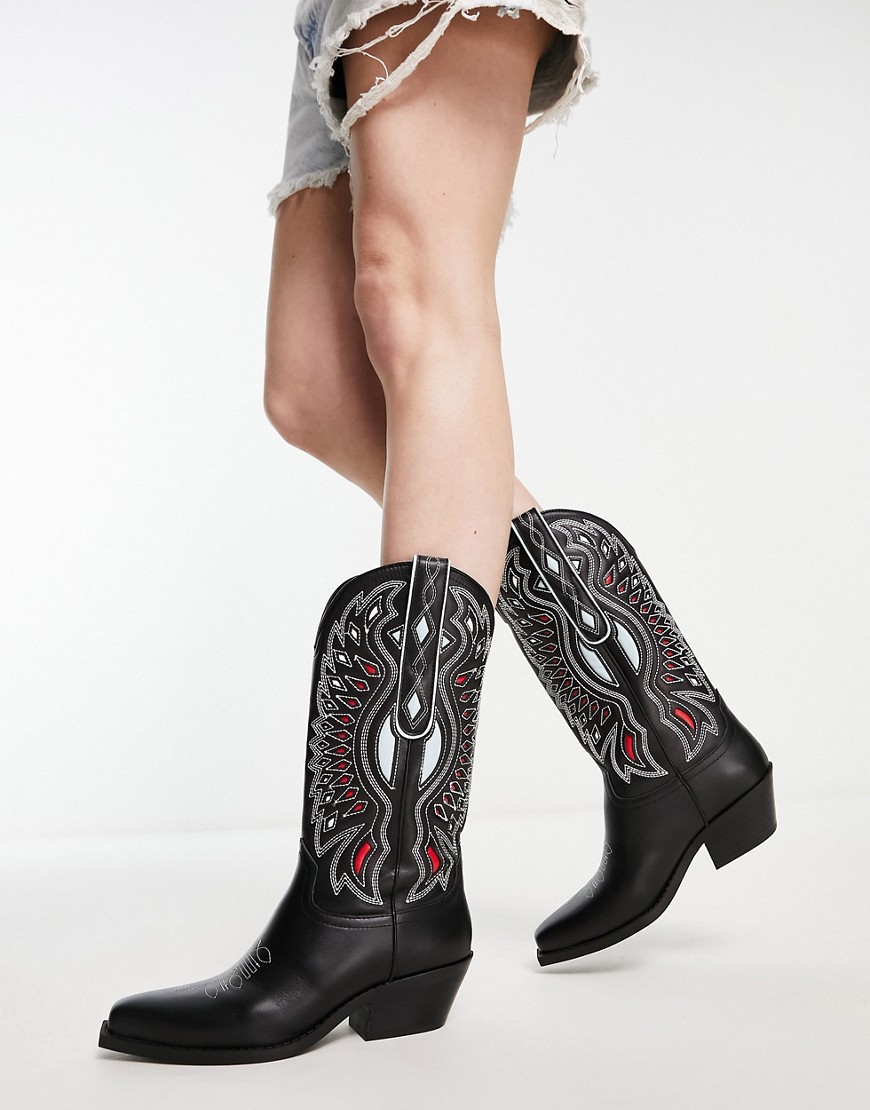 steve madden - weslynn - svarta boots i vintage- och cowboystil-svart/a