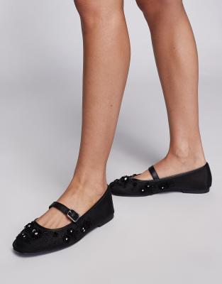 Steve Madden - Wildflower - Netzstoff-Ballerinas in Schwarz mit Paillettenblumen