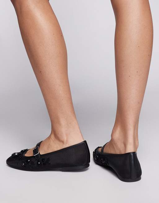 Steve Madden Wildflower sequin flower mesh bellat flats in black