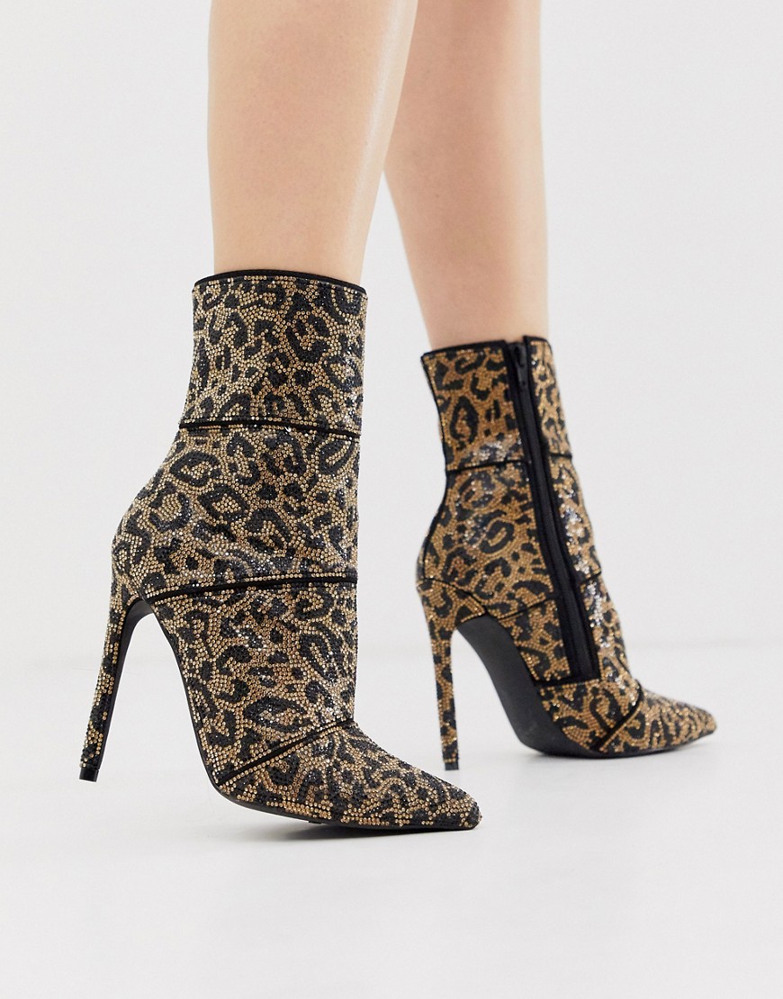 Steve Madden Winona leopard print rhinestone stiletto heeled ankle boots-Multi