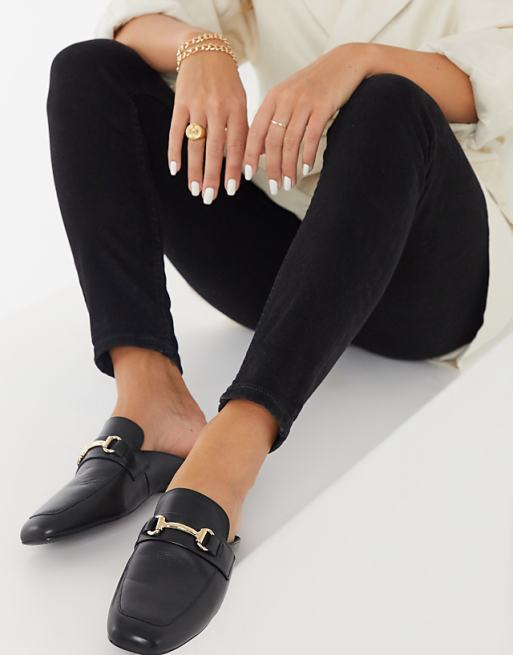 Steve Madden wintour leather metal trim flat mules in black | ASOS