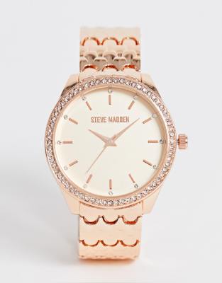 Steve madden womens bracelet watch in rose gold-Pink