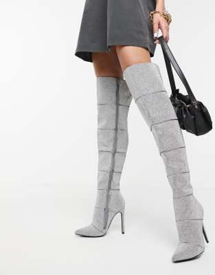 Steve Madden - Wonders - Overknee-Stiefel mit Stilettoabsatz in Silber