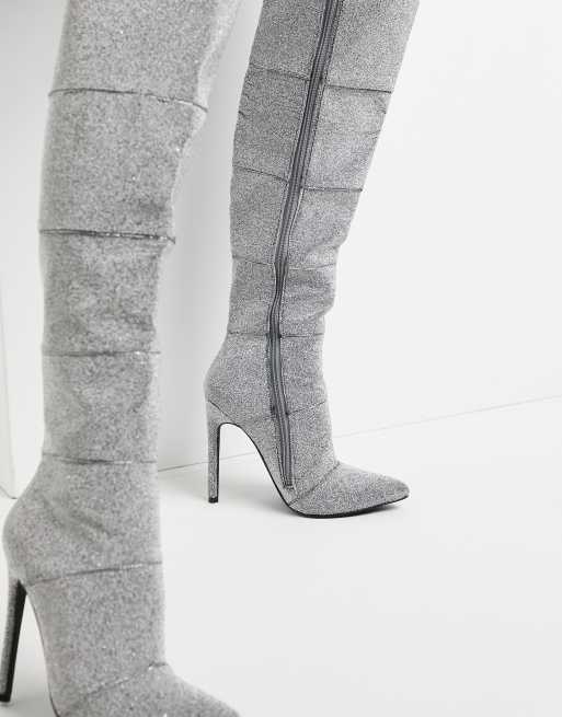 Steve Madden – Wonders – Srebrne kozaki za kolano na szpilce, 2 z 4