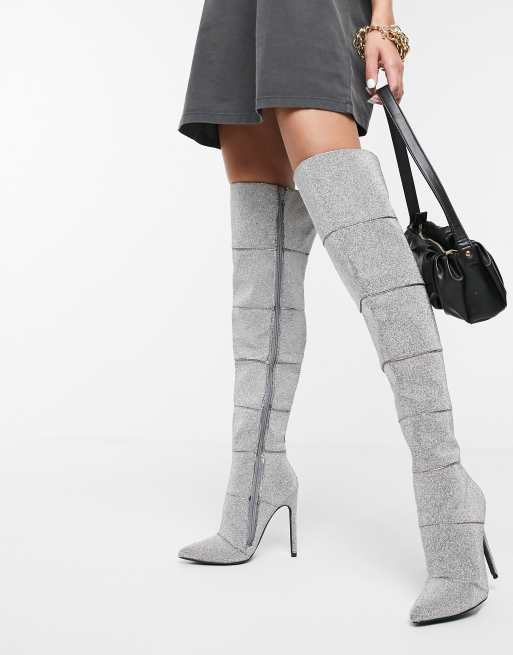 Disipar Disponible Residuos Steve Madden Wonders stiletto over the knee boot in silver | ASOS