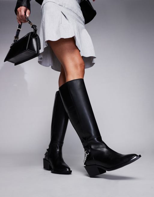 Steve Madden Xayenne Western Knee Boot in Black Leather ASOS