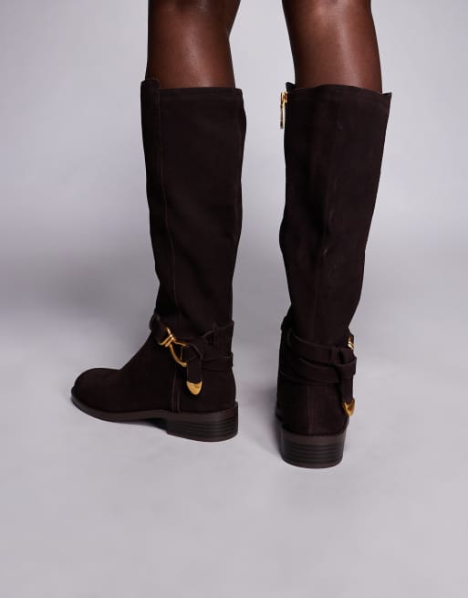 Steve Madden Xtreme buckle detail riding boot in suede brown, 3 of 4
