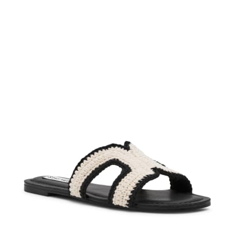 Steve Madden – Zarnia – Flache Sandalen in Schwarz mit Bast in Cremeweiß - view 1