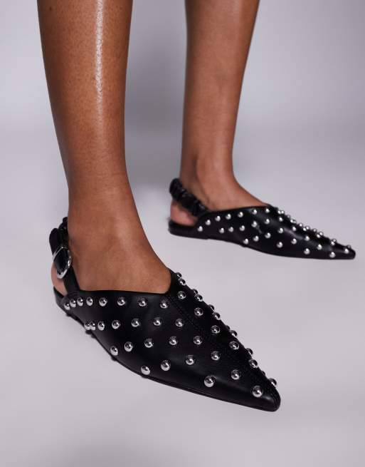 Steve Madden Zeta-s slingback studded shoe in black | ASOS