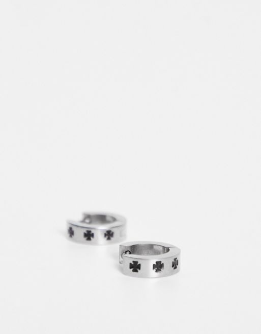 Steve Madden - Zilveren huggie oorbellen met kruisdetail, 2 van 4