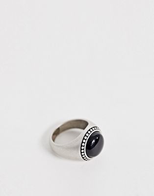 Steve Madden - Zwarte ring met steen van roestvrij staal