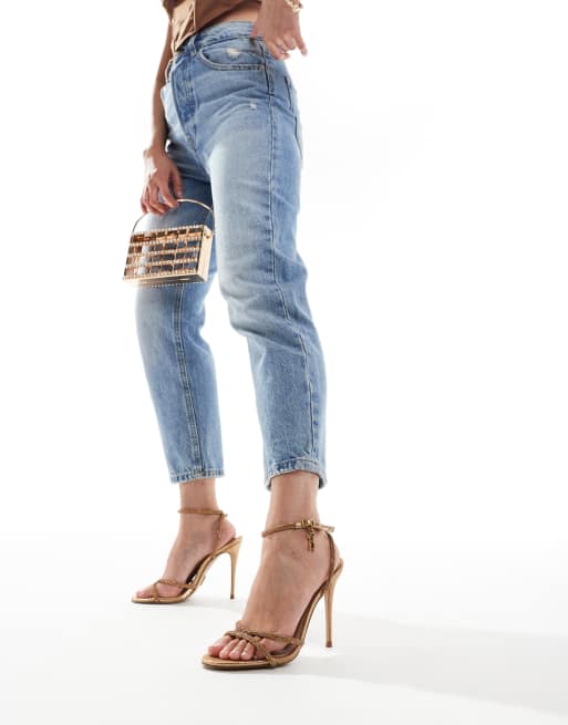 Steve MaddenBryanna Embelished Heeled Strappy Sandal in Bronze ASOS